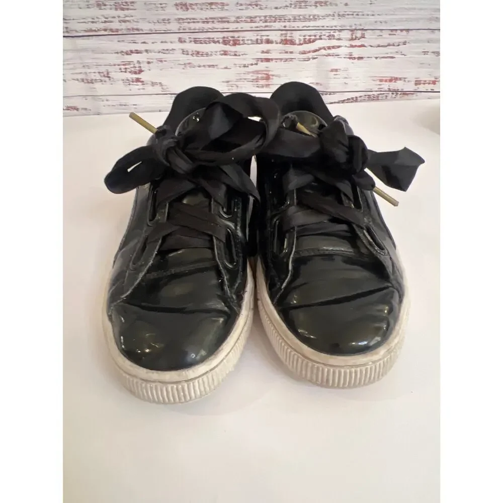 Puma Basket Heart Patent women's sneakers satin bow black Size 7